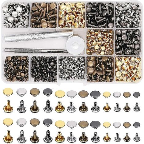 480 jeux de rivets en cuir, 3 tailles, 4 couleurs, rivets tubulaires métalliques à double tête avec outils de pose (1/4)