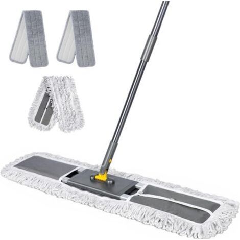 Balai Serpillère Aluminium, Grande Balai Plat Professionnel avec Manche Téléscopique, Coton Serpillere Professionnel avec 2 Microfibre Tampons, pour Nettoyage de Bureau, Entrepôt, Garage (1/5)