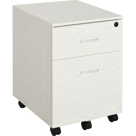 2-Drawer Locking Office Filing Cabinet with 5 Rolling Wheels for A4 Storage,White Wood Finish for Home Organization