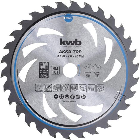 kwb Kreissägeblatt 190 x 20 mm, leichtgängig, speziell für Akkumaschinen, Sägeblatt geeignet für Weich- und Hartholz, Tischlerplatten und Spanplatten (1/5)