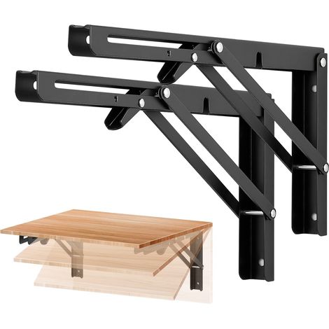Support de table pliante, support d'étagère mural, étagère de rangement à monter soi-même, support d'étagère, noir, 30 cm, lot de 2 (1/5)