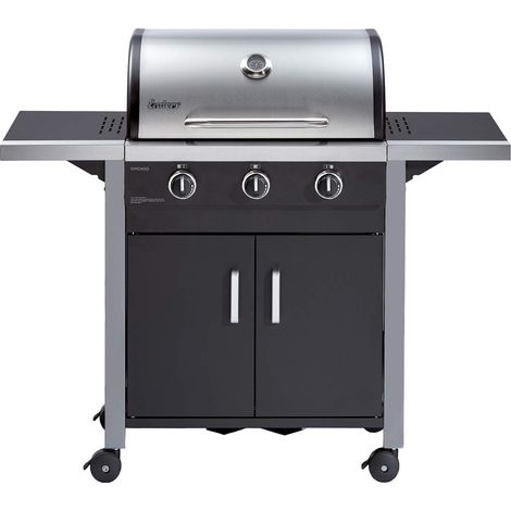 Barbecue a gas 3 fuochi con coperchio in acciaio inox a doppia parete e termometro – Ripiani laterali richiudibili – Per balcone e giardino – Enders (1/5)