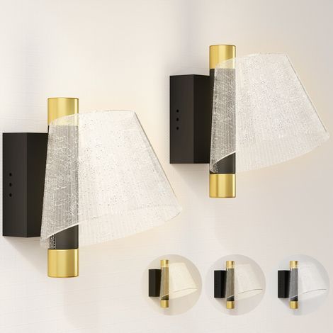 Led Wall Lamp 2 Pack, 5W Modern Indoor Starry Wall Light, Colour Temperature Adjustable 3000K/4000K/6500K, for Bedroom, Living Room, Hallway, Stairs, Black