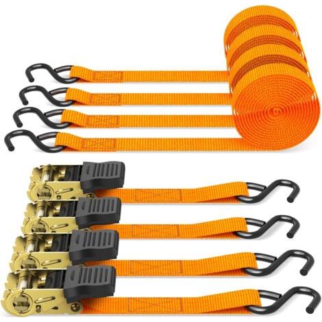 Sangle à cliquet 4 pièces,680kg 5 m Sangles de Serrage à cliquet Sangle d'arrimage avec tendeur à cliquet pour équipement de Jardin, appareils de déménagement, Moto, Orangedengyank (1/5)