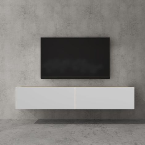 doporro Mobile Porta TV Sospeso 160 cm con 2 Ante Marrone Chiaro e Bianco Opaco, Credenza Bassa da Soggiorno Salotto, Madia Consolle Bicolore per TV Fernsehschrank02