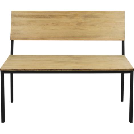 Banco iCub con respaldo 50x100x86cm negro – Madera maciza de pino efecto vintage – Estructura de acero lacado – Para interiores – Box Furniture (1/2)