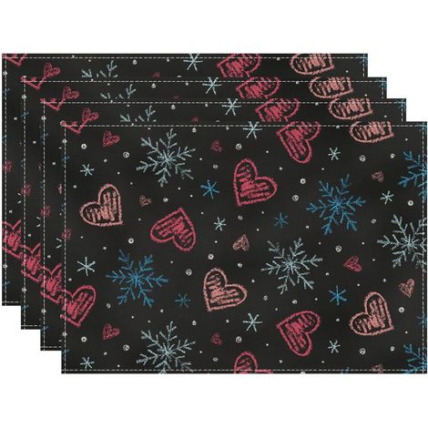 4 sets de table réutilisables en lin, 30x45 cm, motif cœur et mots 'LOVE' / 'KISS', pour décoration Saint-Valentin, intérieur et extérieur (1/5)