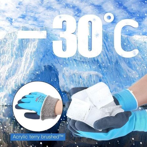 Guanti da lavoro termici. Guanti invernali impermeabili a doppio strato in nylon antiscivolo blu. (1/2)
