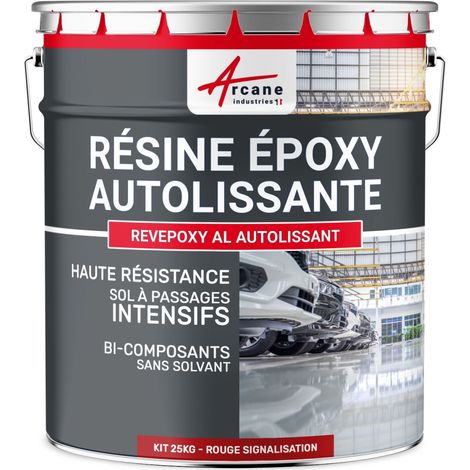 Résine epoxy, autolissante,  peinture pour sol : déco, intérieure, atelier, effet miroir - 25 kg Rouge signalisation - RAL 3020 - ARCANE INDUSTRIES