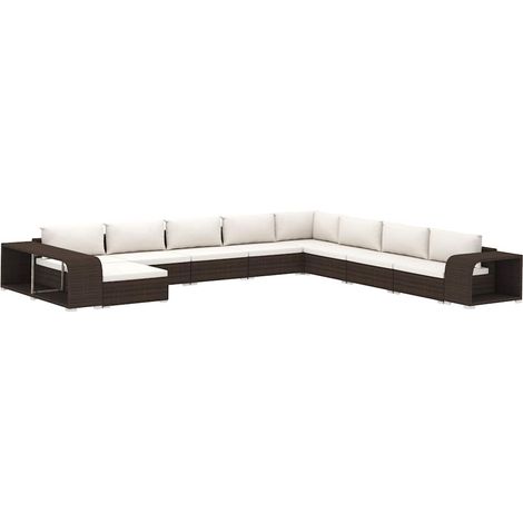 Set Divani da Giardino 11 pz con Cuscini in Polyrattan Marrone vidaXL (1/5)