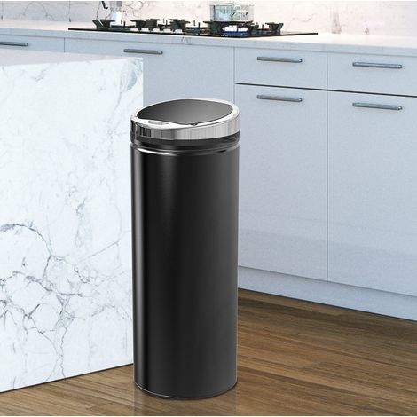 Papelera con sensor de movimiento 50 L, acero, negra HAVRYA (1/4)