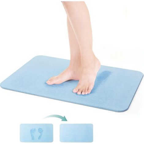 Tapis de bain antidérapant en terre de diatomées, 60x39x0,9 cm, absorption maximale, tapis de douche à séchage rapide, bleu