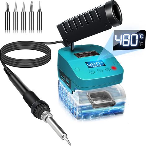 Fer à souder sans fil pour batterie 18 V, chauffage rapide, station de soudage électrique numérique LCD avec ports de charge USB et type C,pour les amateurs de bricolage (NMT18VRS) (1/5)