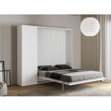 Les Tendances – Lit escamotable 140x190 cm – Colonne de rangement frêne blanc – Mécanisme à pistons à gaz – Idéal pour petits espaces (1/5)