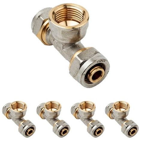 5 Stück T für Mehrschicht Kompressionsrohr 20mm, ohne Crimpmaschine, grau
