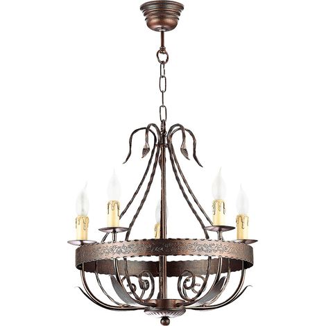 Lampadario rustico Loara rame patinato a catena 5xE14