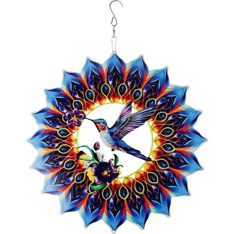 Carillón de viento de acero inoxidable 3D, carillón de viento Mandala de 30cm con gancho, decoración de jardín para patio, balcón, ventana y jardín (1/5)
