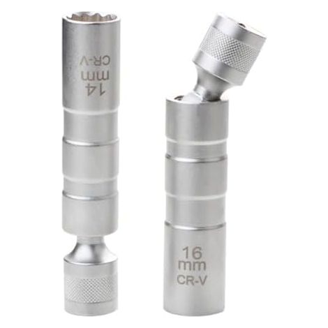 2 Pièces Cle a Bougie,Douille Bougie 14mm/16 mm,Extracteur de Douille Bougie,Clé Universelle à 12 Angles,Outil Retrait D'allumage pour Réparation Voiture(Argent) - (1/5)