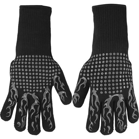 Gants de cuisine et de barbecue résistants à la chaleur - Protection antidérapante pour griller, cuire au four et utiliser en cuisine, 1 paire, noirs (1/5)