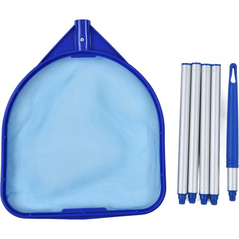 Épuisette de piscine robuste, plastique durable, amovible et facile à assembler, filet en nylon pour nettoyage de piscine.