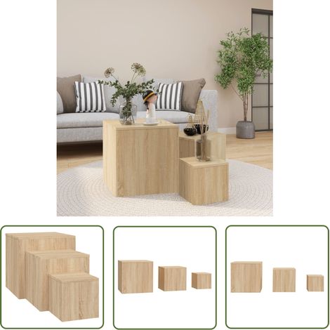 The Living Store Beistelltische 3 Stk. Sonoma-Eiche Holzwerkstoff - Beistelltisch - Holztisch - Nighstand - Wohnzimmermöbel - Esszimmermöbel (1/5)