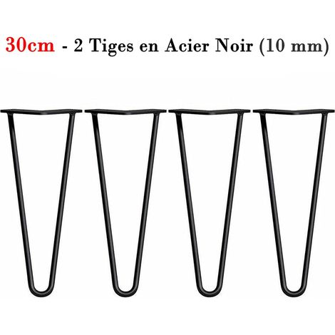 4 Pièces 12'' Bricolage Pieds en Épingle à Cheveux 30cm Pieds de Table en Métal Solide Parfait pour Les Tables Basses Modernes Tables à Manger Pied de Meuble Noir avec Vis + Protège Pieds