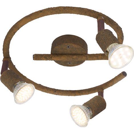 Deckenstrahler LED Deckenlampe Innen Strahler Beleuchtung drei bewegliche Spots, Metall rostfarben, e förmiger Arm, x H 28 x 15 cm