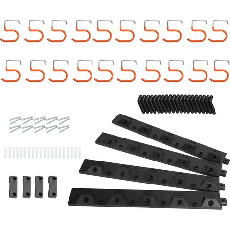 Lot de 5 étagères murales 64 pouces pour garage, système de rangement suspendu pour outils de jardin et atelier, crochets pour maison.