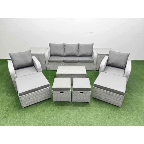 Fimous 10 PCs Rectangular Coffee Table Set Reclining Chair Inclining Sofa Seat 2 Big Footstool 2 Small Stool 2 Side Table Light Grey (1/4)