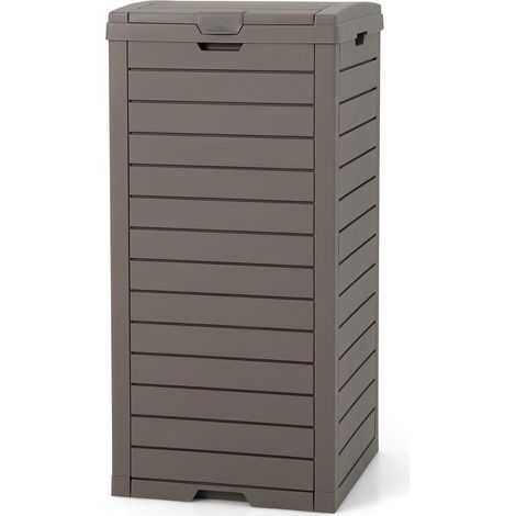 GOPLUS Composteur 118L,Poubelle d'Extérieur avec Couvercle Rabattable et Bac d'égouttement Extractible,pour Terrasse/Cour Arrière/Terrasse,Marron (1/5)