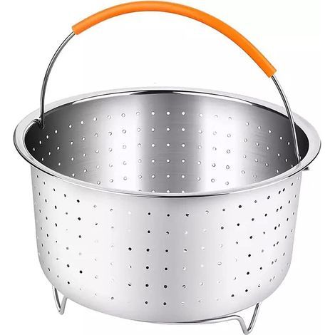 JSSEVN - Stainless Steel Steamer Basket (2L, 149.5cm), Vegetable Steamer Basket, Fruit Cleaning Basket, Stainless Steel Steamer Basket with Silicone-Coated Handle for Cooking Vegetables and Food (1/5)