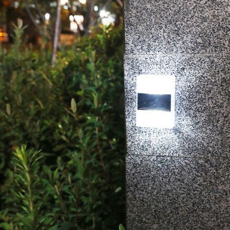 Lampe murale solaire à éclairage indirect (haut et bas), petite veilleuse d'extérieur étanche, décoration extérieure pour la maison et le jardin, 6 LED transparentes (haut et bas) [lumière blanche] (1/5)