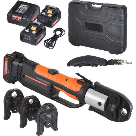 Mophorn Presswerkzeug und Akku-Set, Pro Presswerkzeug, Elektrisches Rohrcrimpwerkzeug mit V15-, V22-, V28-Backen, 2 Stück 20-V-4,0-Ah-Akku, Schnellladegerät und Tragetasche
