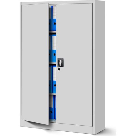 Aktenschrank C001K Metallschrank Büroschrank Werkzeugschrank 3 Fachböden Stahlblech Flügeltüren Pulverbeschichtung 140 cm x 90 cm x 40 cm Grau (1/5)