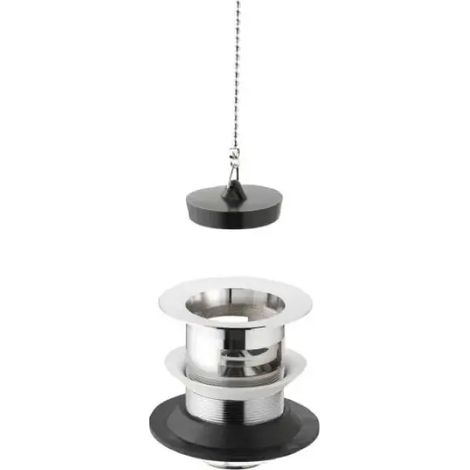 Piletta di scarico in ottone cromata sifonata a griglia per lavatoio con tappo nero in gomma 11/4" TEA
