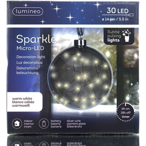Lumineo Batterie Micro-LED Sparkle Kugel Anthrazit Ø 14 cm 30 Lichter - warmweiß (1/5)