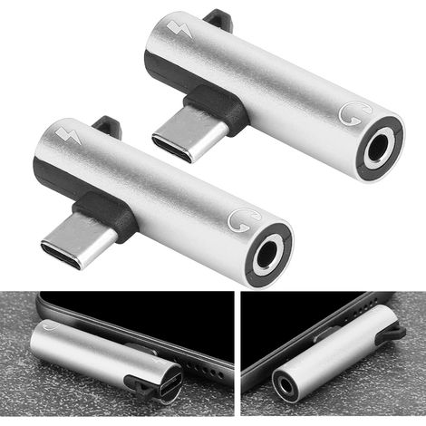 2 Pièces Adaptateur Double USB-C vers Jack 3.5mm pour Casque et Charge (Argent) (1/5)