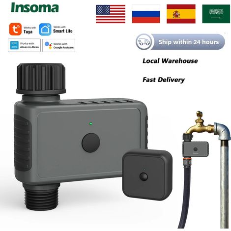 (NPT-Hub-US, États-Unis) Insoma Minuteur d'arrosage automatique Wi-Fi avec télécommande, compatible Alexa, pour l'arrosage automatique du jardin. Système d'irrigation intelligent avec commande pour tu (1/5)
