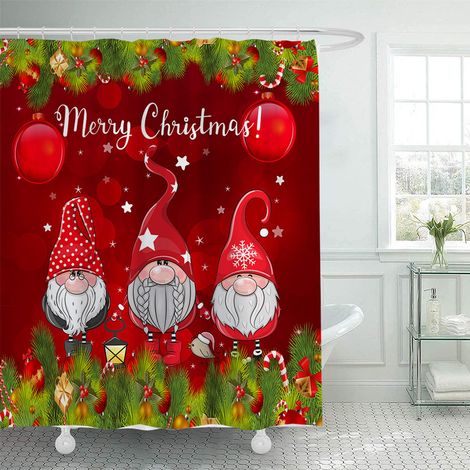 180 x 200 cm großer Duschvorhang mit Weihnachtsmotiv, Duschvorhang mit Weihnachtsmann-Motiv, Badezimmer-Dekorationsset, wasserdichtes Material, mit 12 Haken