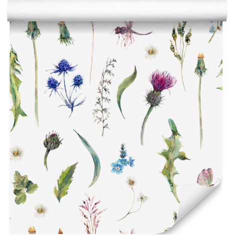 Papier peint « Herbes des prés et papillons » pour salon et chambre 50x1000 cm (1/5)