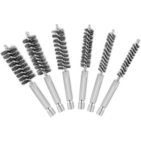 6 pièces Brosse métallique perceuse alésage Brosse de Nettoyage Ensemble avec poignée 1/4 Pouce Tige hexagonale pour perceuse électrique perceuse à Percussion