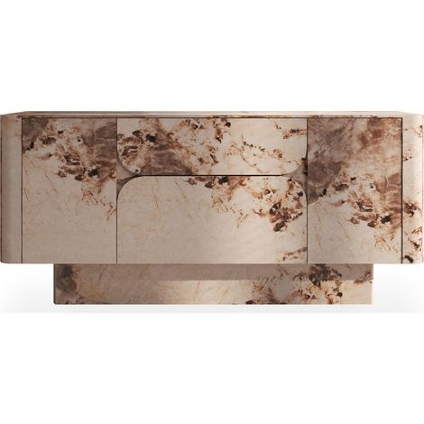 Mobilier Deco – Buffet enfilade 2 portes 2 tiroirs – Marbre d'ingénierie beige et marron – Style contemporain pour salon ou salle à manger (1/3)