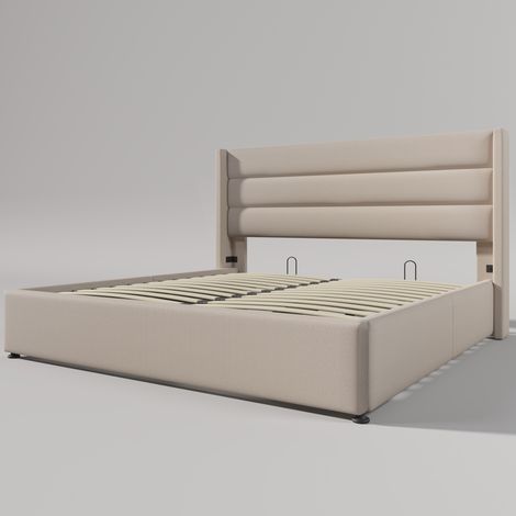 GagaGagaLit coffre hydraulique 160x200 cm beige (1/5)