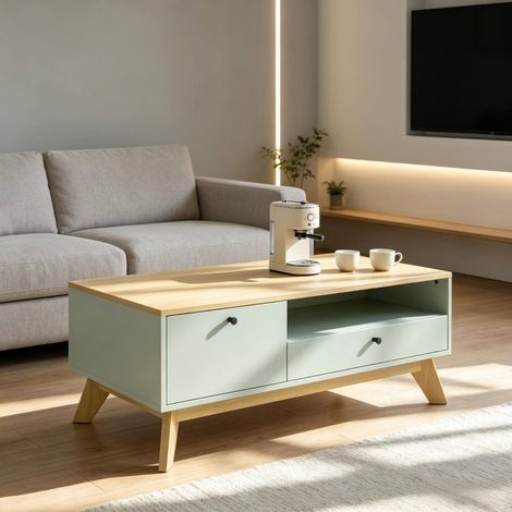 Tavolino rettangolare 100x50x40 cm in MDF verde chiaro con vano contenitore – MEUBLIV (1/5)