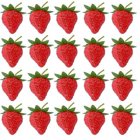 Lot de 20 fraises artificielles (fausses fraises) pour la décoration de la maison, de la cuisine, des placards et des fêtes (petites). (1/5)