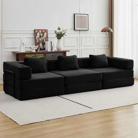 3-Sitzer Schlafsofa aus Chenille, modulares Sofa mit Bettfunktion, Kissen und Gästebett-Funktion
