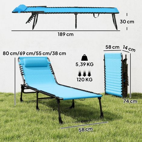 Transat pliable, housse respirante, structure en métal, 189 x 58 x 30 cm, bleu (1/5)