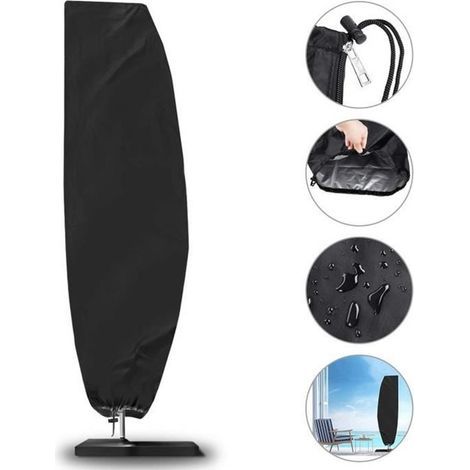 Housse de Protection pour Parasol Déporté - 210D Oxford - Imperméable - Noir (1/4)