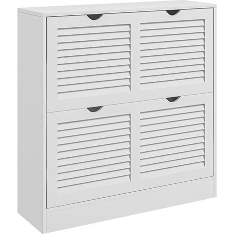 Meuble à chaussures d'entrée à 2 tiroirs et étagères réglables pour 16 paires de chaussures. blanc