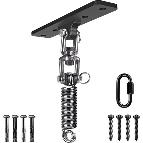 Suspension Le Hamac Suspendre la Balançoire Ensemble de Support Pivotant 360 avec Mousqueton et Ressort M6 pour Suspendre Un Sac Lourd, Chaise Hamac, Support Mural Bois/Béton, Jusqu'à 500lbs
